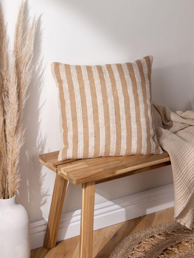 Yard Natural Beige Strata Stripe Cotton Jute Woven Cushion (D95755) | £17