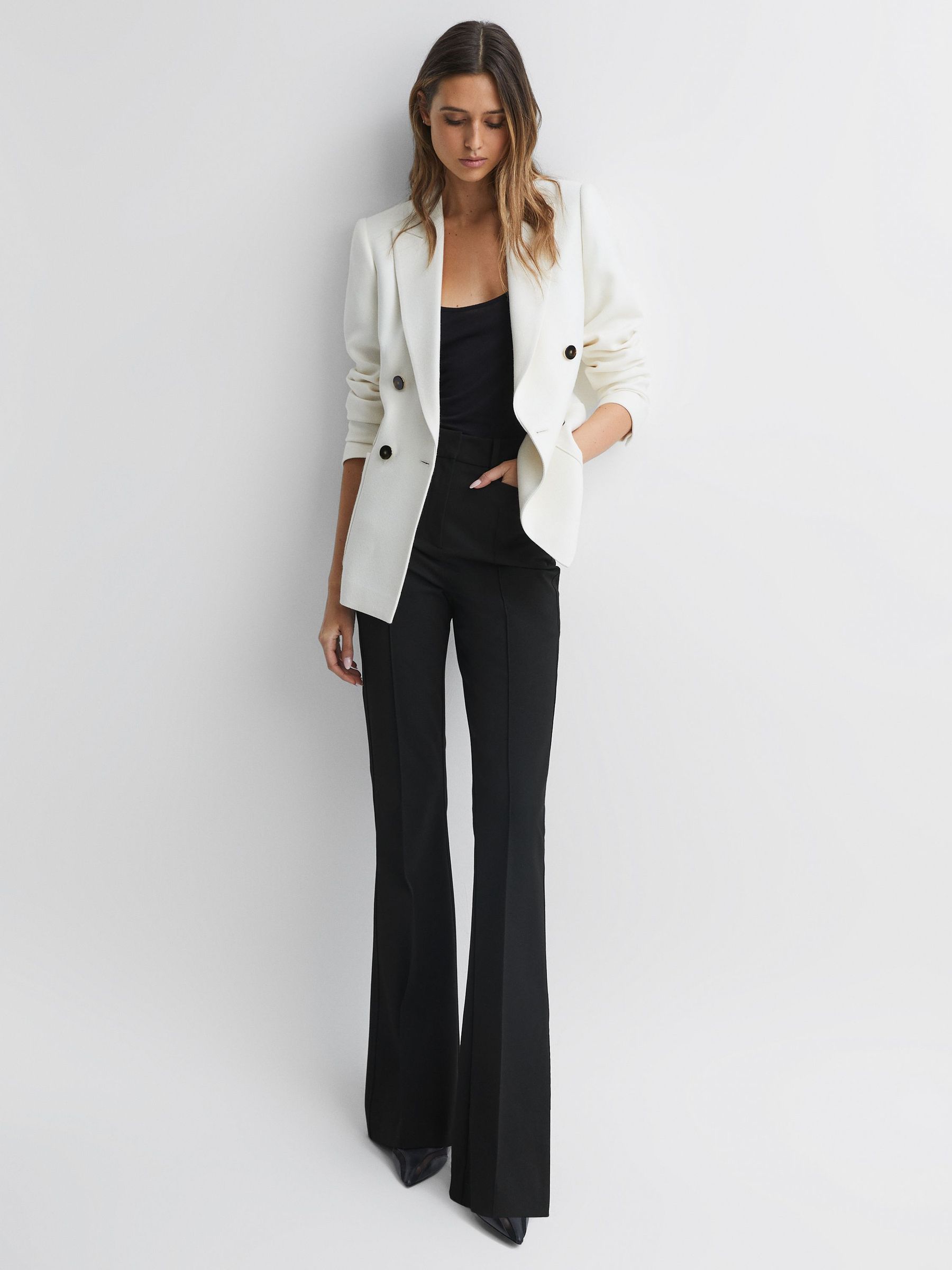 Petite Flared High Rise Trousers in Black (D99260) | £78