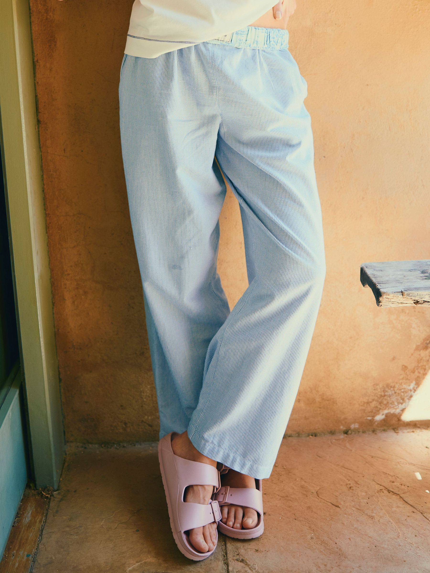 Hallie Blue Stripe Pull-On Cotton Trousers (E00356) | £39