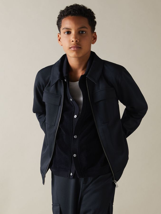 3-9 yrs Twill Zip-Front Jacket in Navy (E00680) | £25