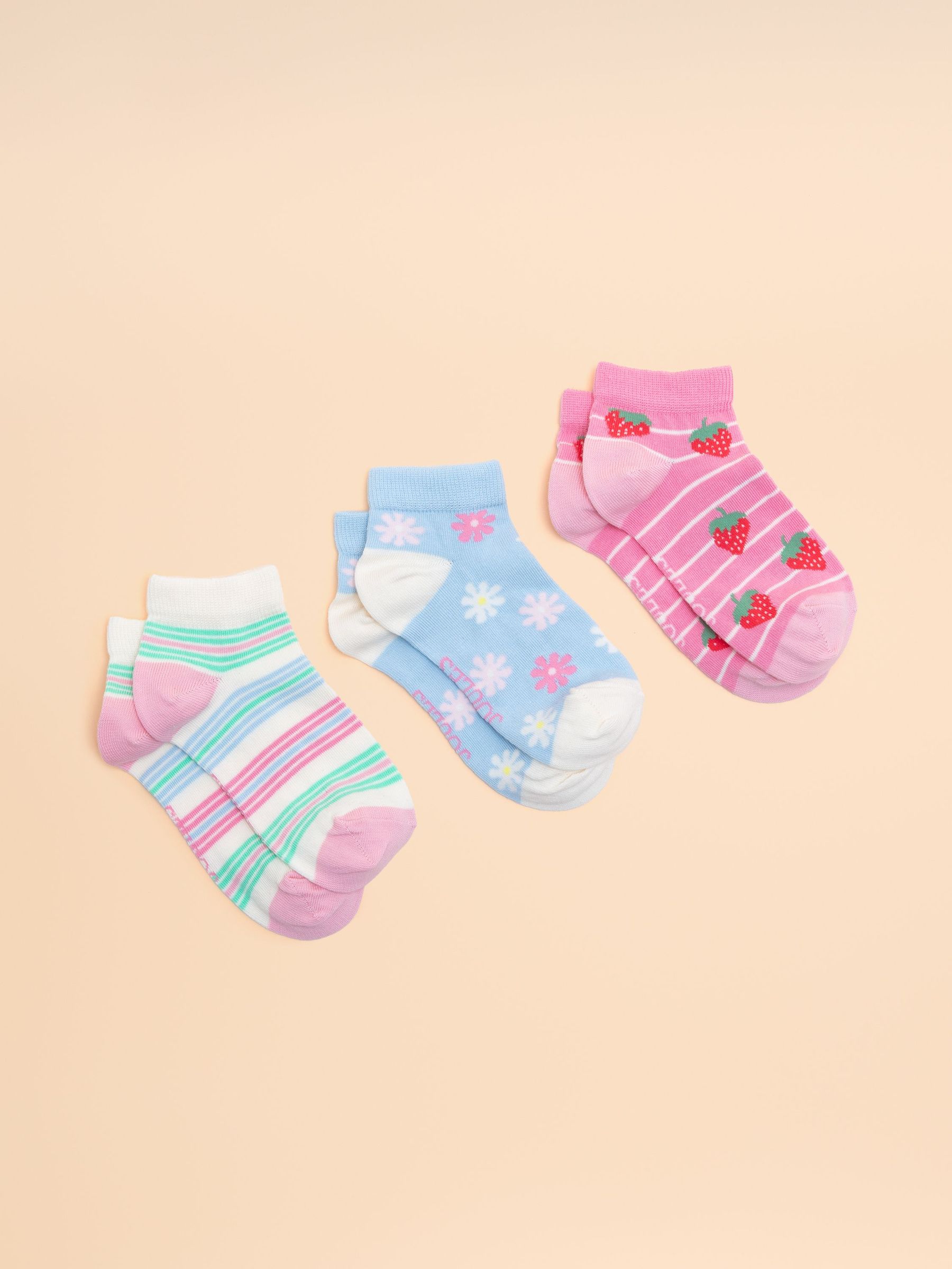 Kids' Rilla Pink & Blue Trainer Socks 3 Pack (E00786) | £9