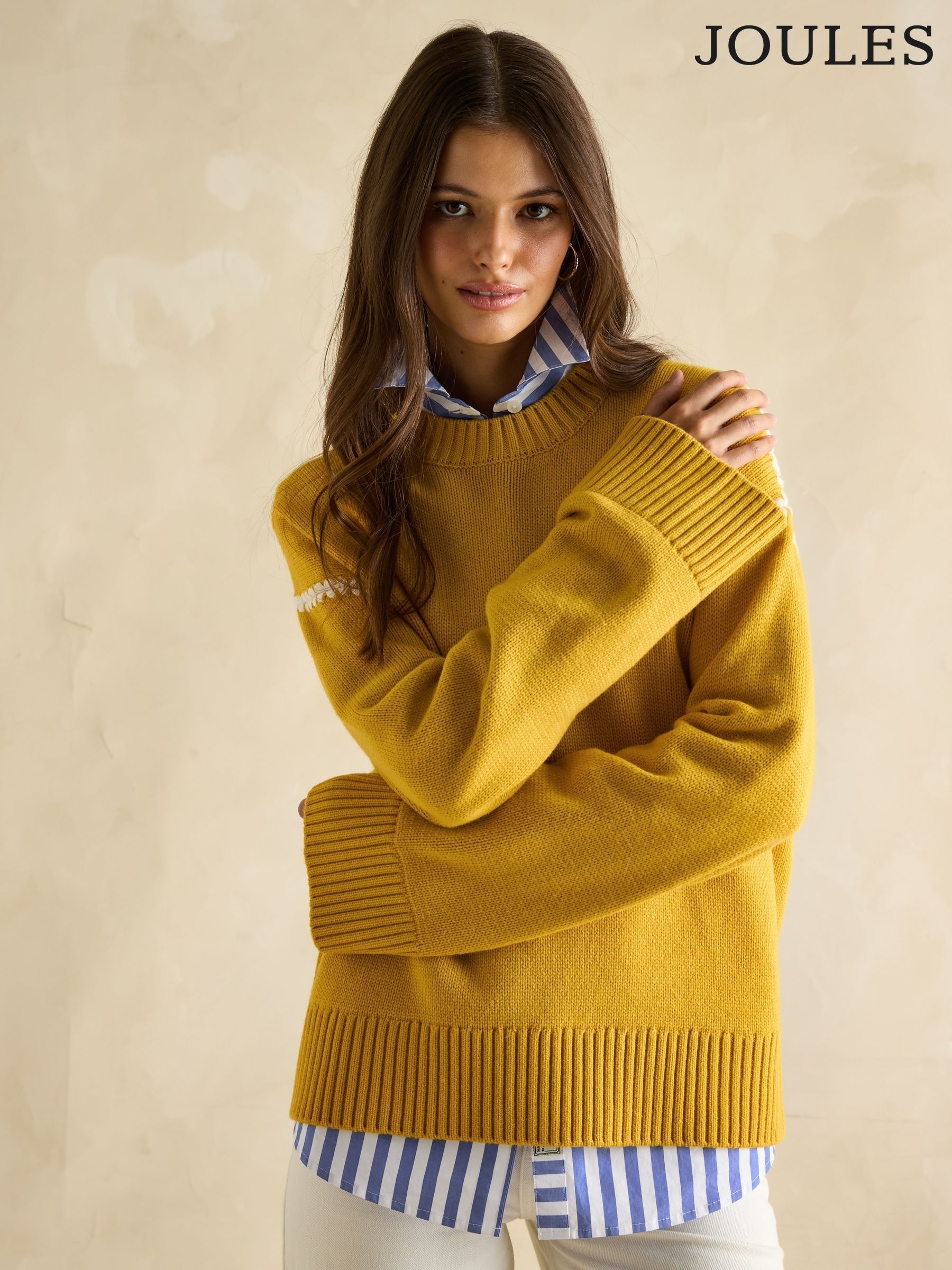 Alexandra Yellow Blanket Stitch Jumper (E00875) | £62