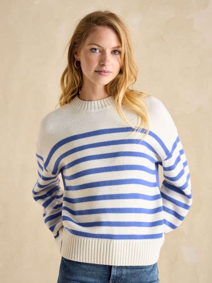 Blue & Cream Stripe Jumper With Side Panel (E00879) | £62
