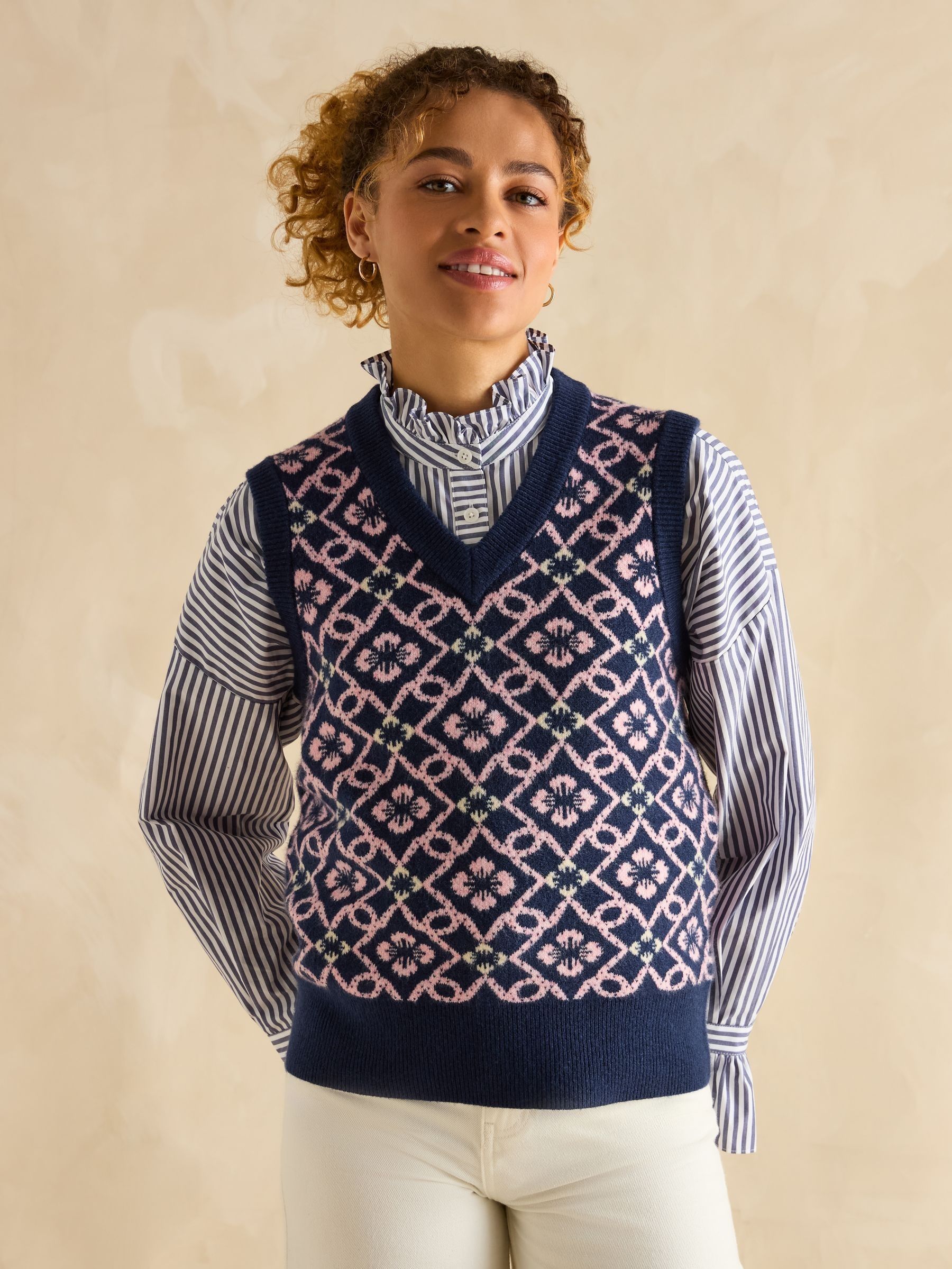 Meredith Navy V-Neck Knitted Vest (E00883) | £48