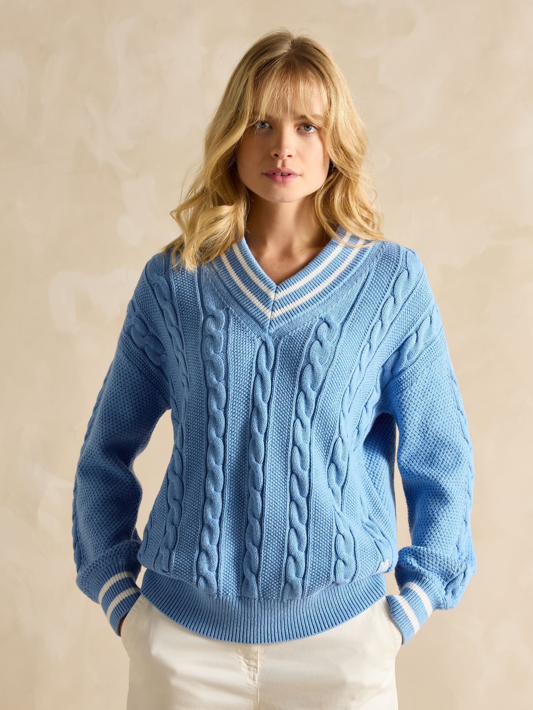 Dibbly Blue Cotton Cable Knit Cricket Jumper (E00902) | £65