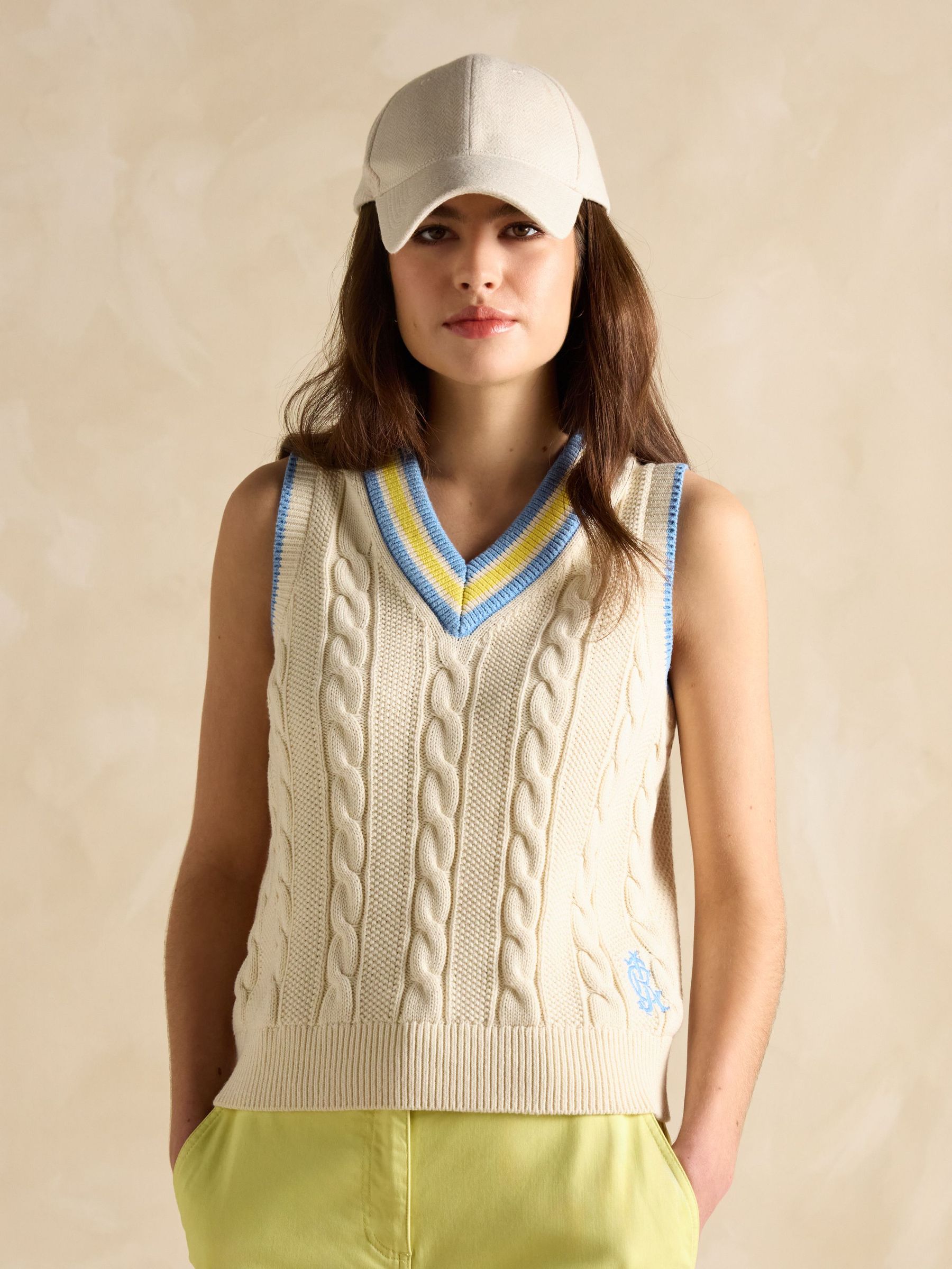 Deuce Cream Cable Knitted Cotton Vest (E00903) | £50