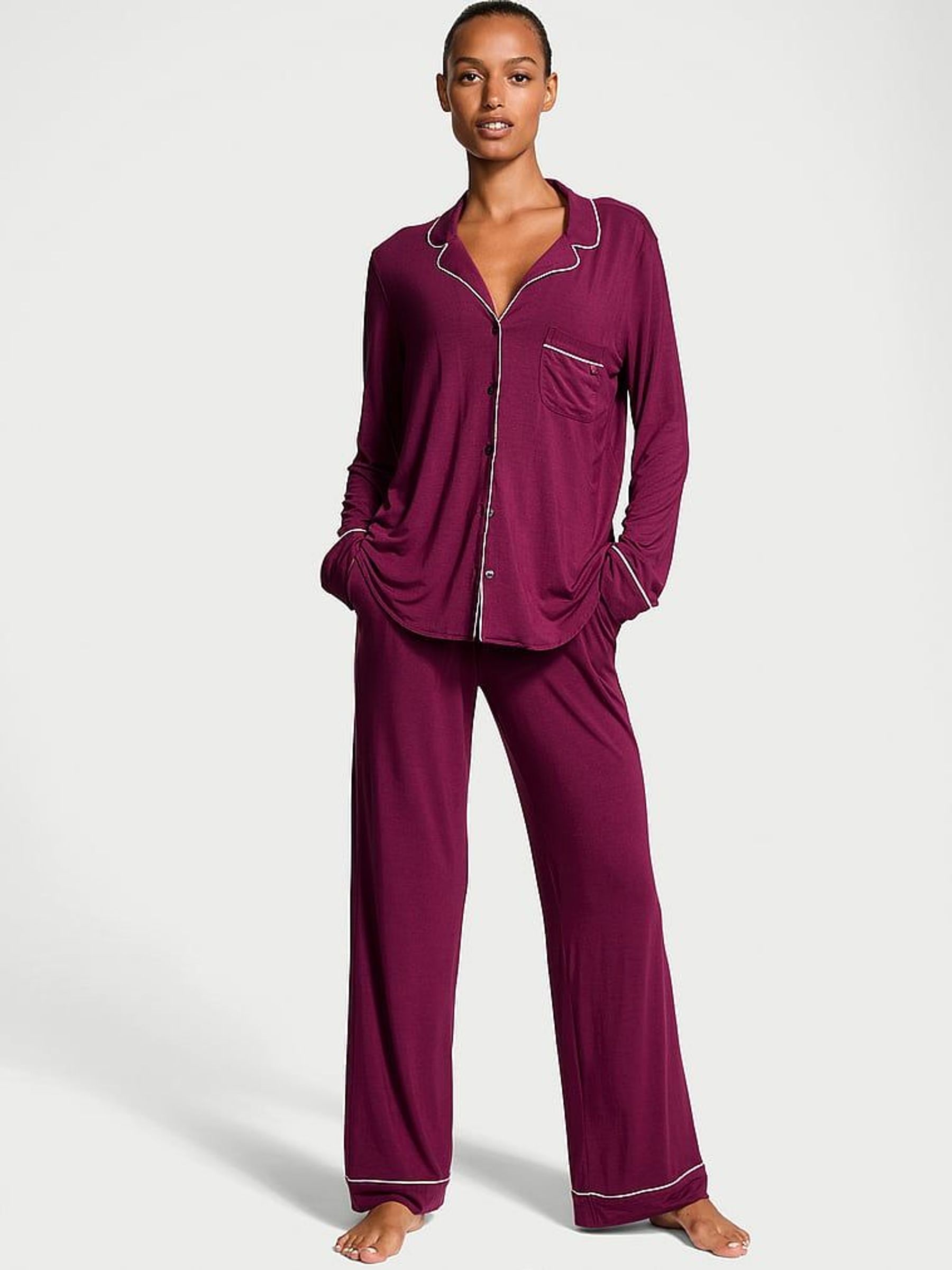 Plum Rouge Red Modal Long Pyjama Set (E00965) | £29