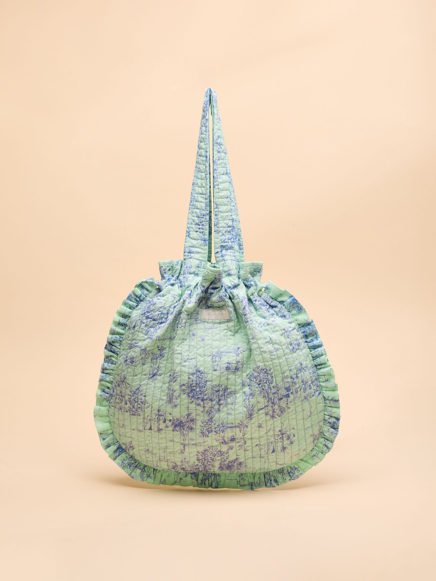 Nella Green/Blue Cotton Frill Tote Bag (E01151) | £29