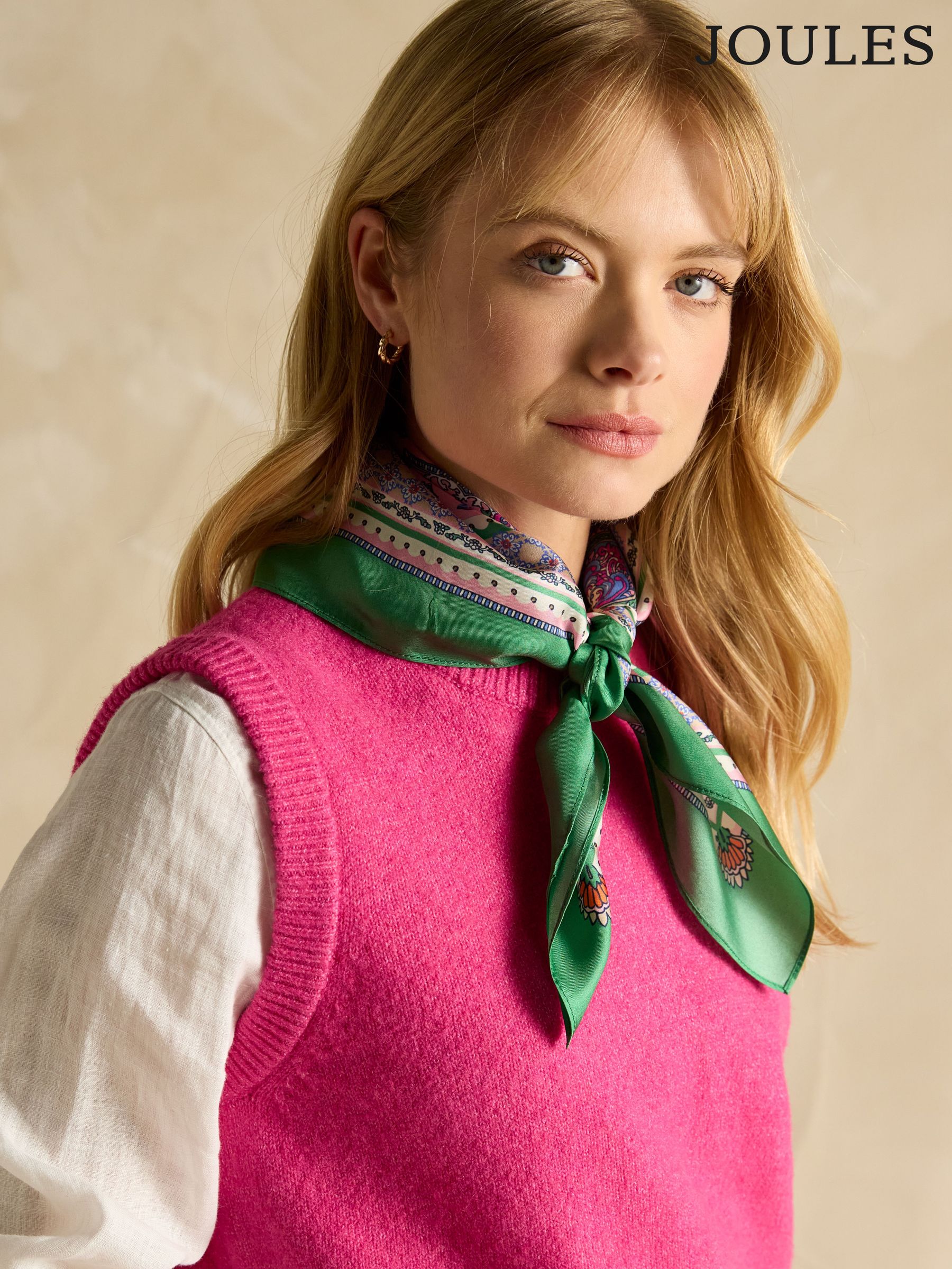 Elsie Green & Pink Printed 100% Silk Scarf (E01393) | £25