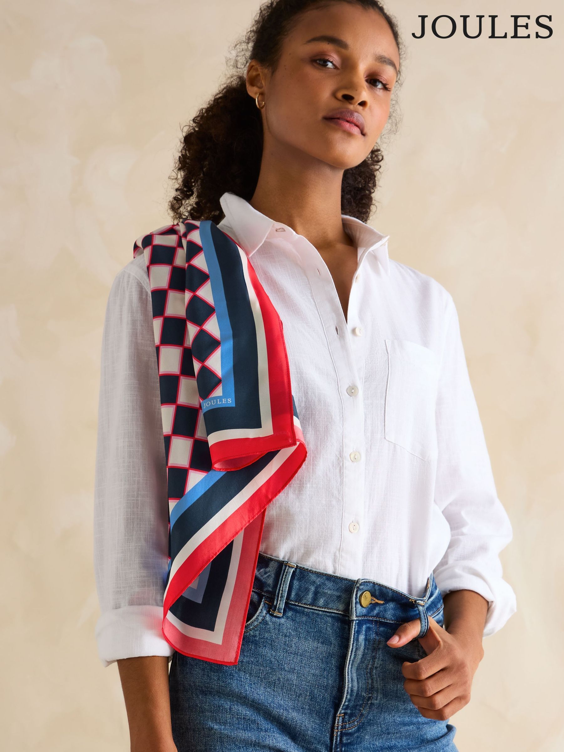 Elsie Navy/Red 100% Silk Scarf (E01394) | £25