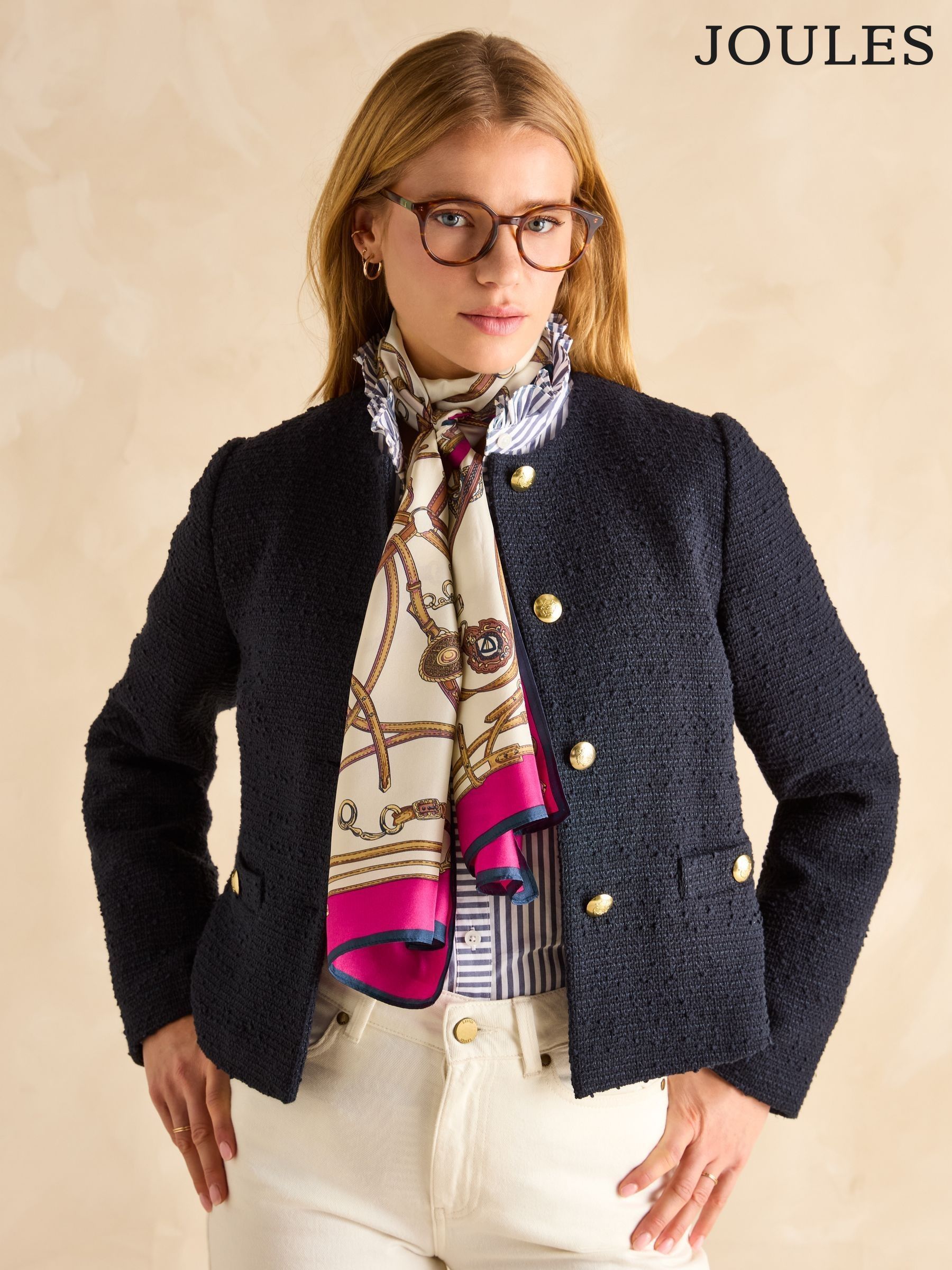 Windsor Cream & Pink Printed Long Silk Scarf (E01395) | £45