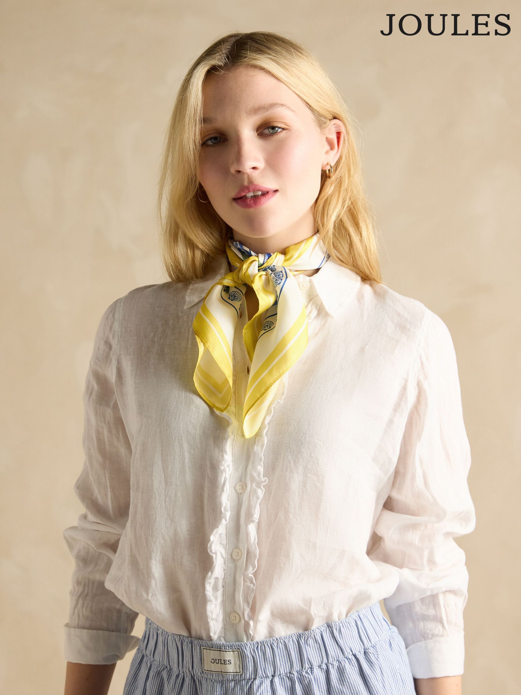 Elsie Yellow/White 100% Silk Scarf (E01403) | £25