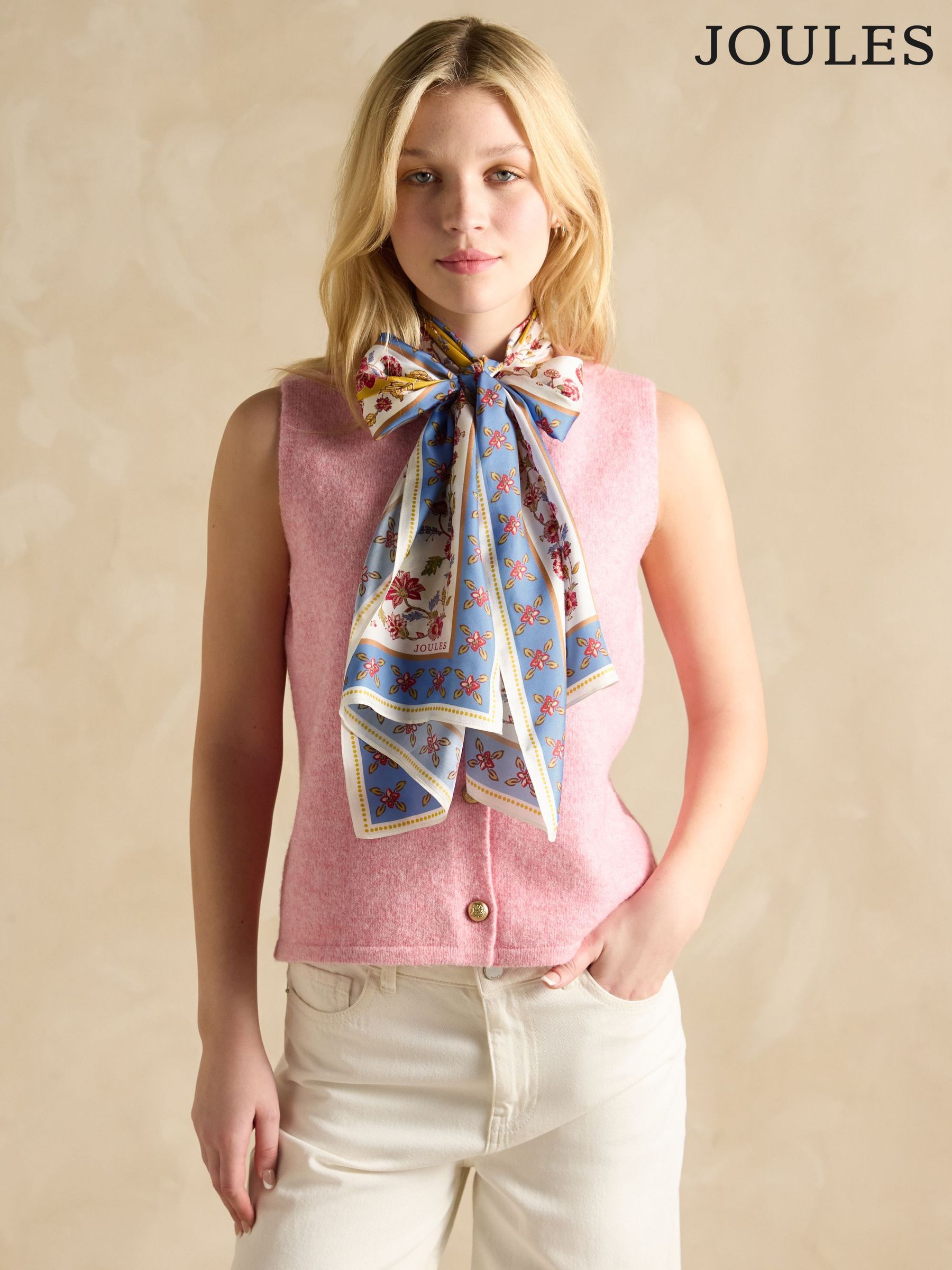 Windsor Yellow/Blue Printed Long 100% Silk Scarf (E01404) | £45