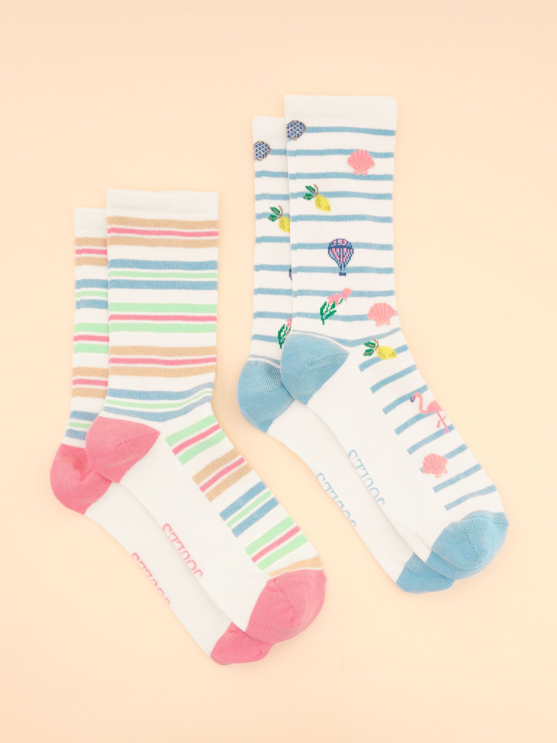 Women's Everyday Cream/Blue 2 Pack Socks (size 4-8) (E01479) | £10