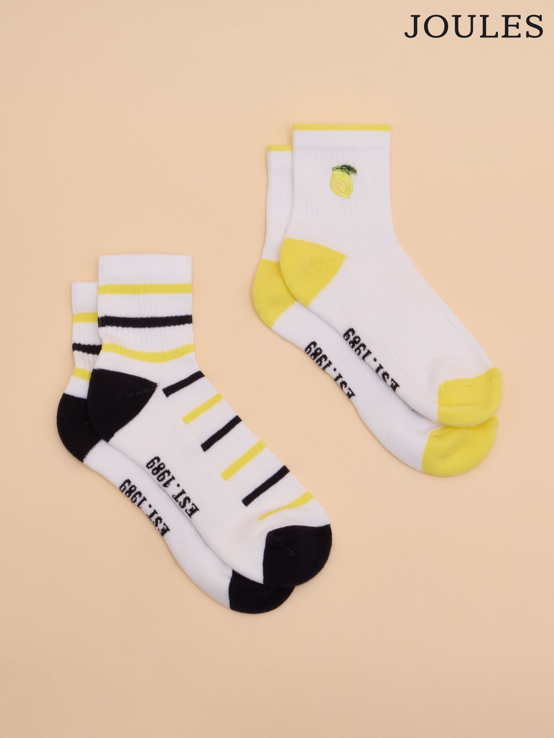 Women's Volley Cream / Yellow Pack of Two Tennis Socks (E01484) | £10
