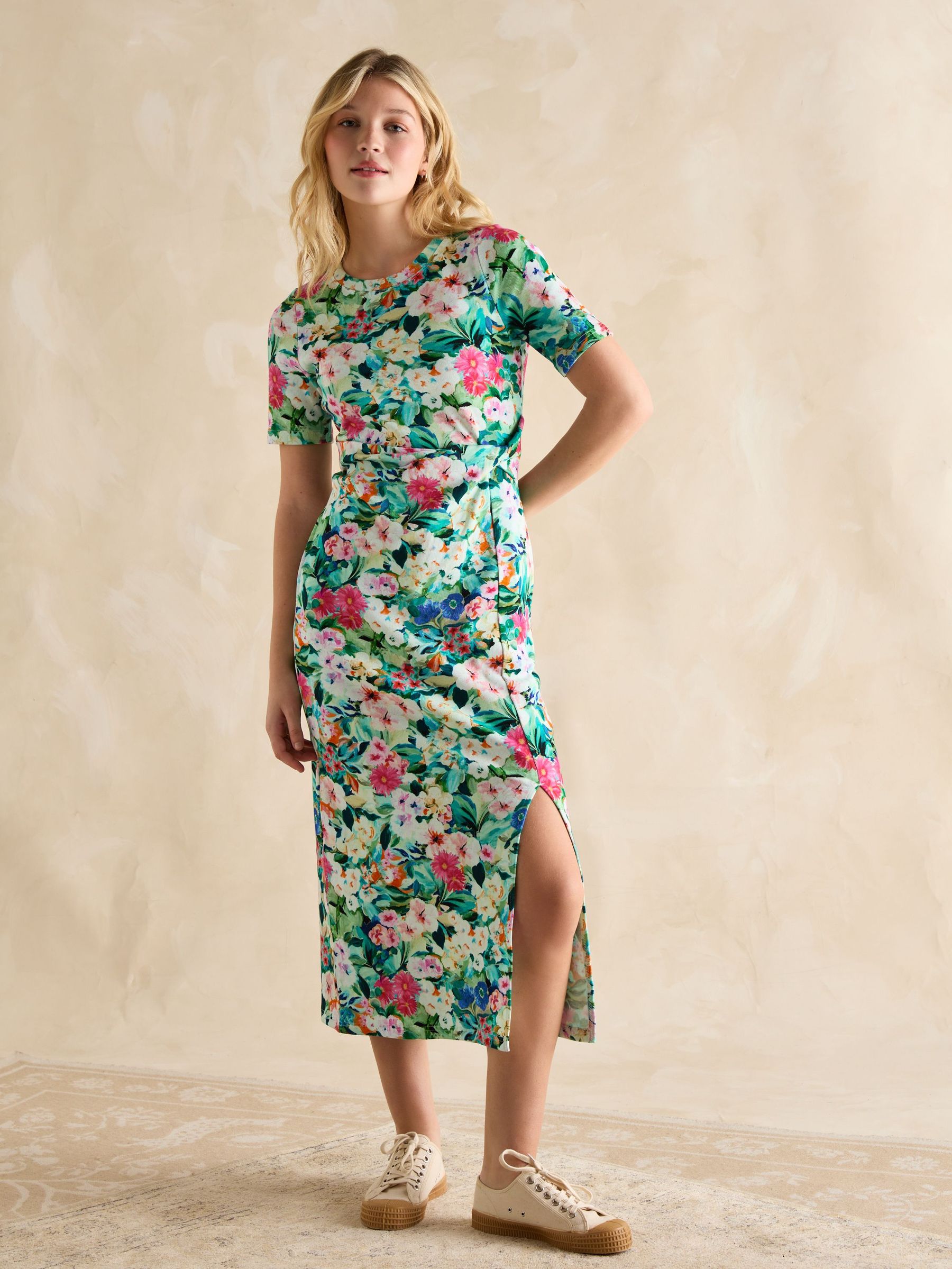 Annabelle Green Floral Twist Jersey T-Shirt Dress