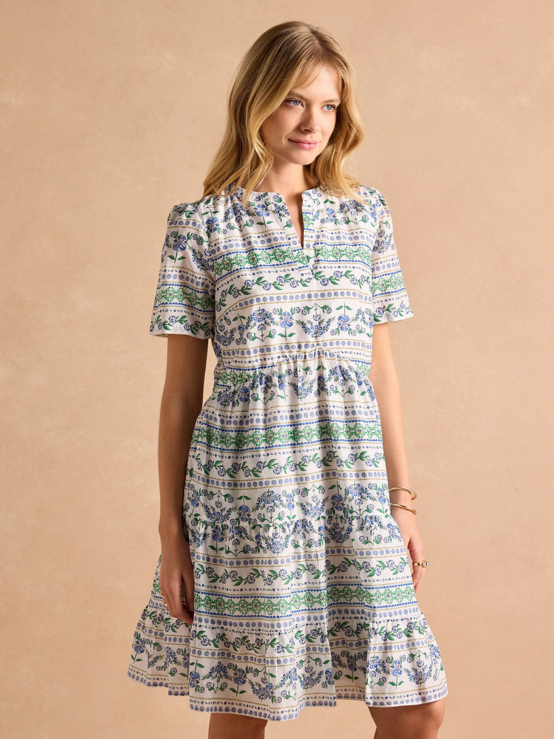Ariella Blue Cotton Tiered Dress (E01606) | £55