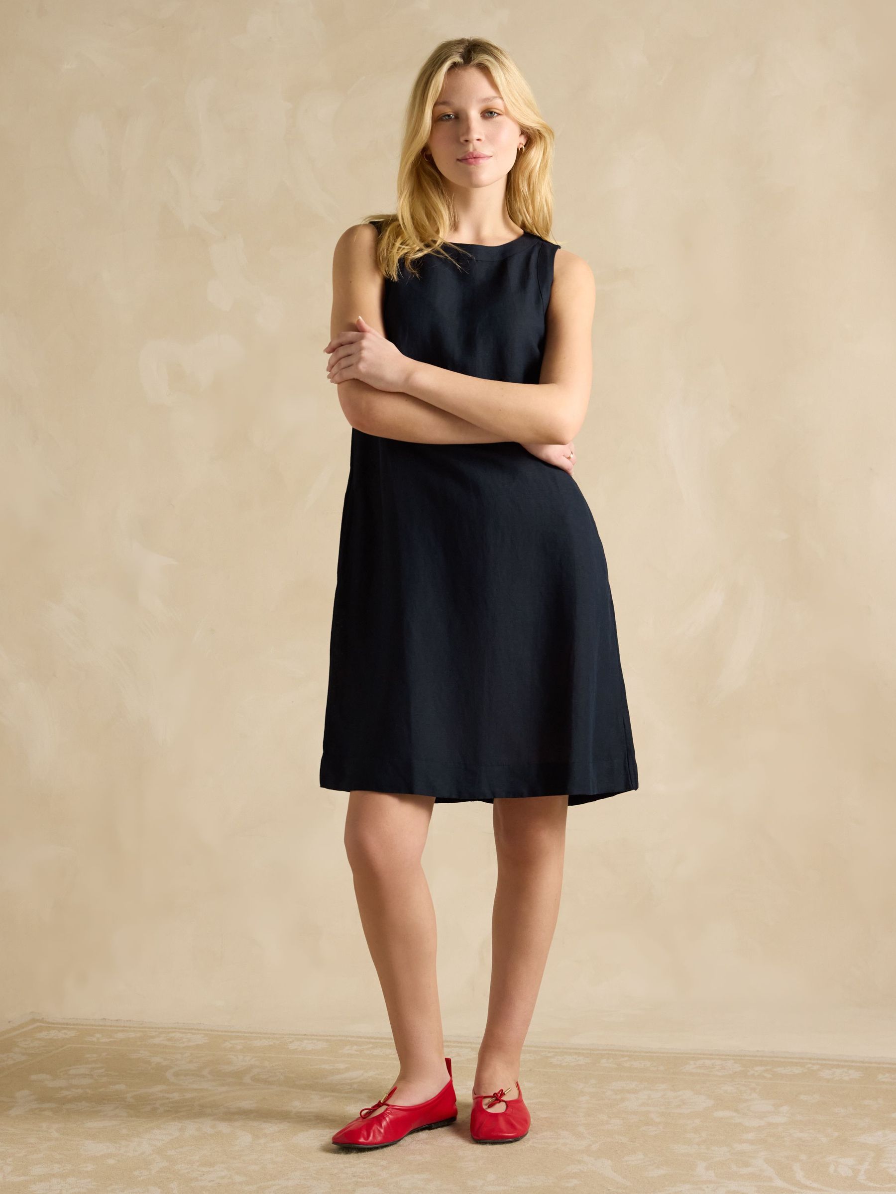 Delphine Navy Shift Dress With Linen (E01607) | £55