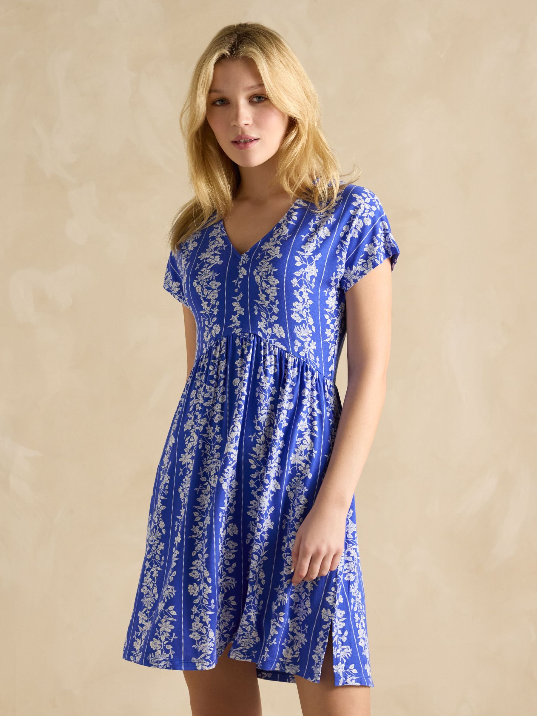 Nia Blue Jersey V-Neck Dress (E01612) | £42