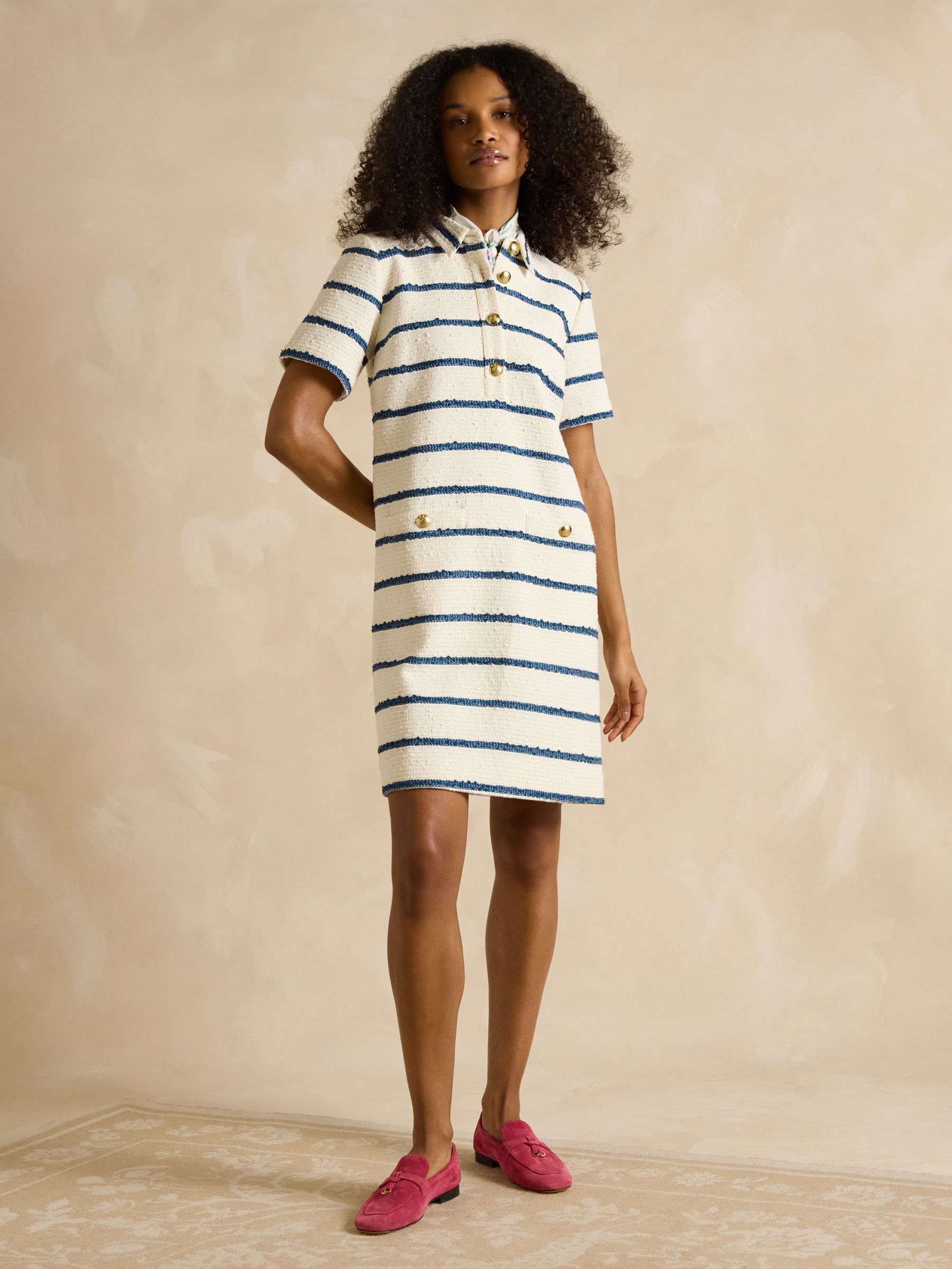 Odette Stripe Boucle Shift Dress (E01617) | £89