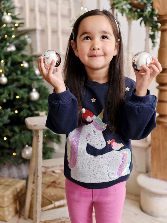 Navy Unicorn Sequin Sweatshirt (E01700) | £15