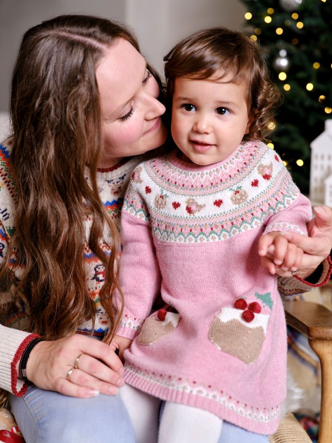 Pink Pudding Christmas Knitted Dress (E01707) | £17
