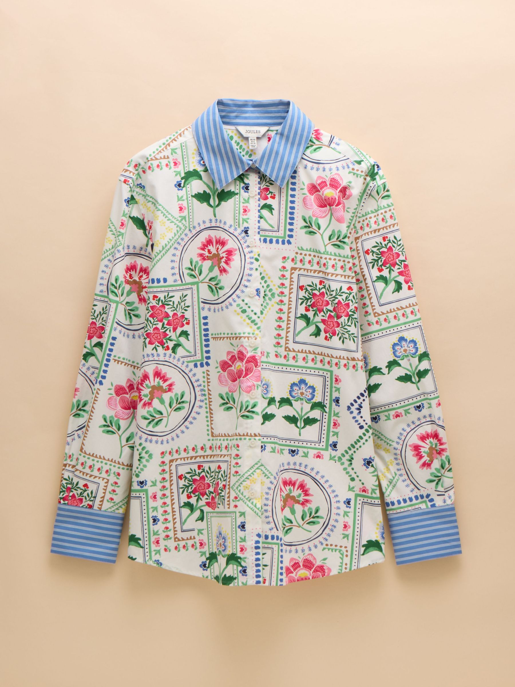 Amilla Cream Tile Print Longline Relaxed Fit Shirt