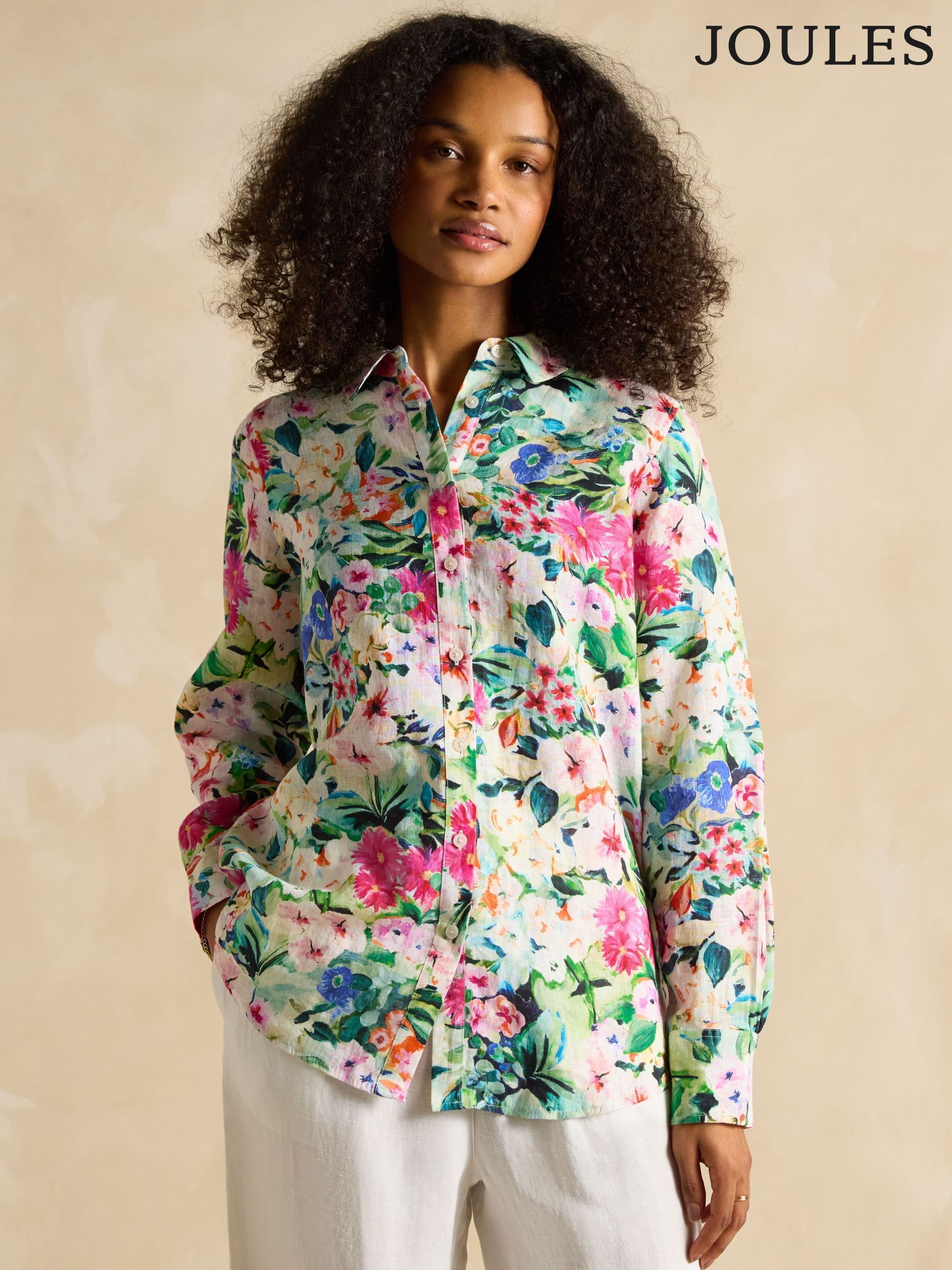 Maeva Multi Floral Relaxed Fit 100% Linen Shirt (E01786) | £69