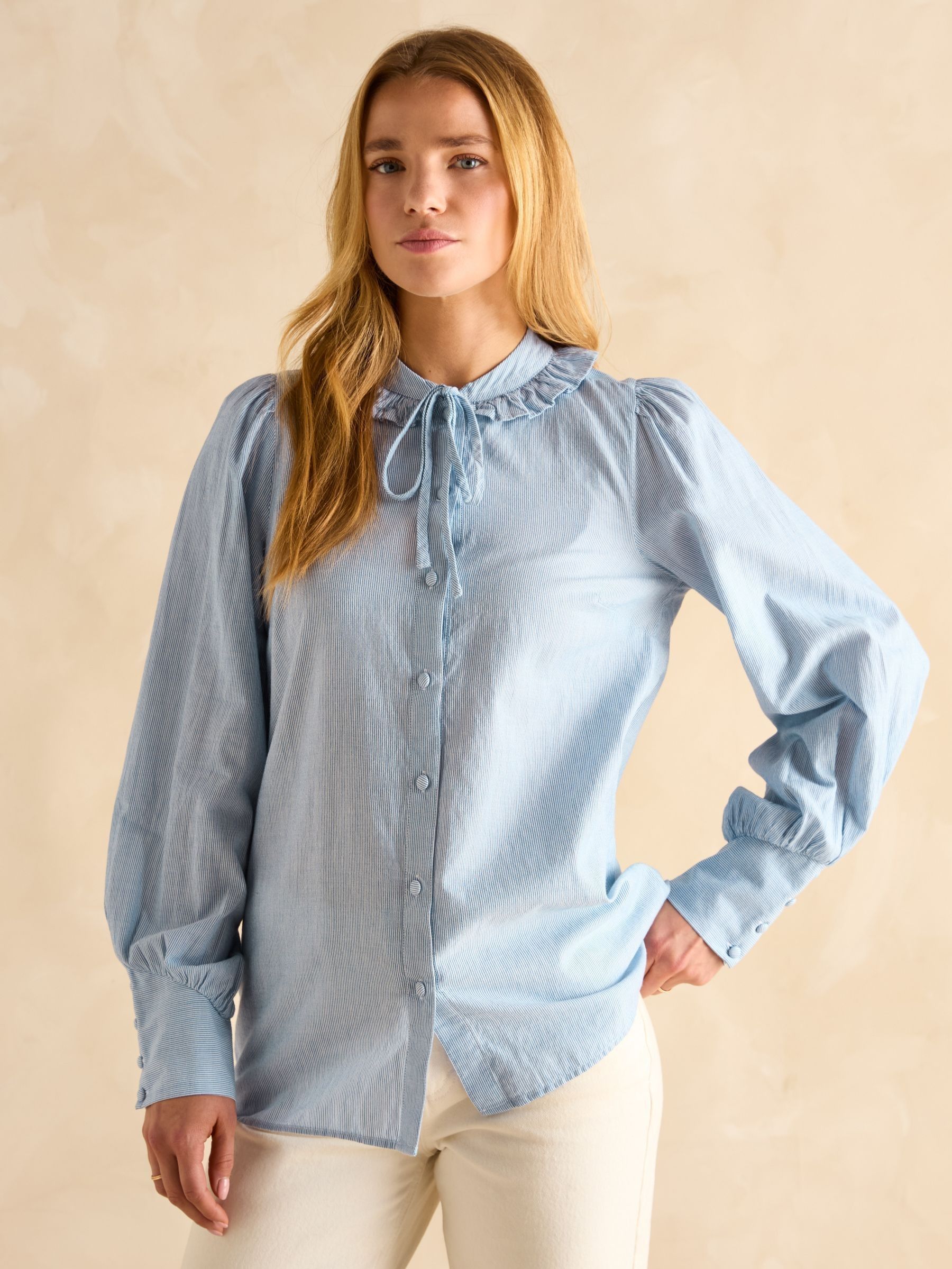 Harper Blue Tie Neck Blouse (E01792) | £34