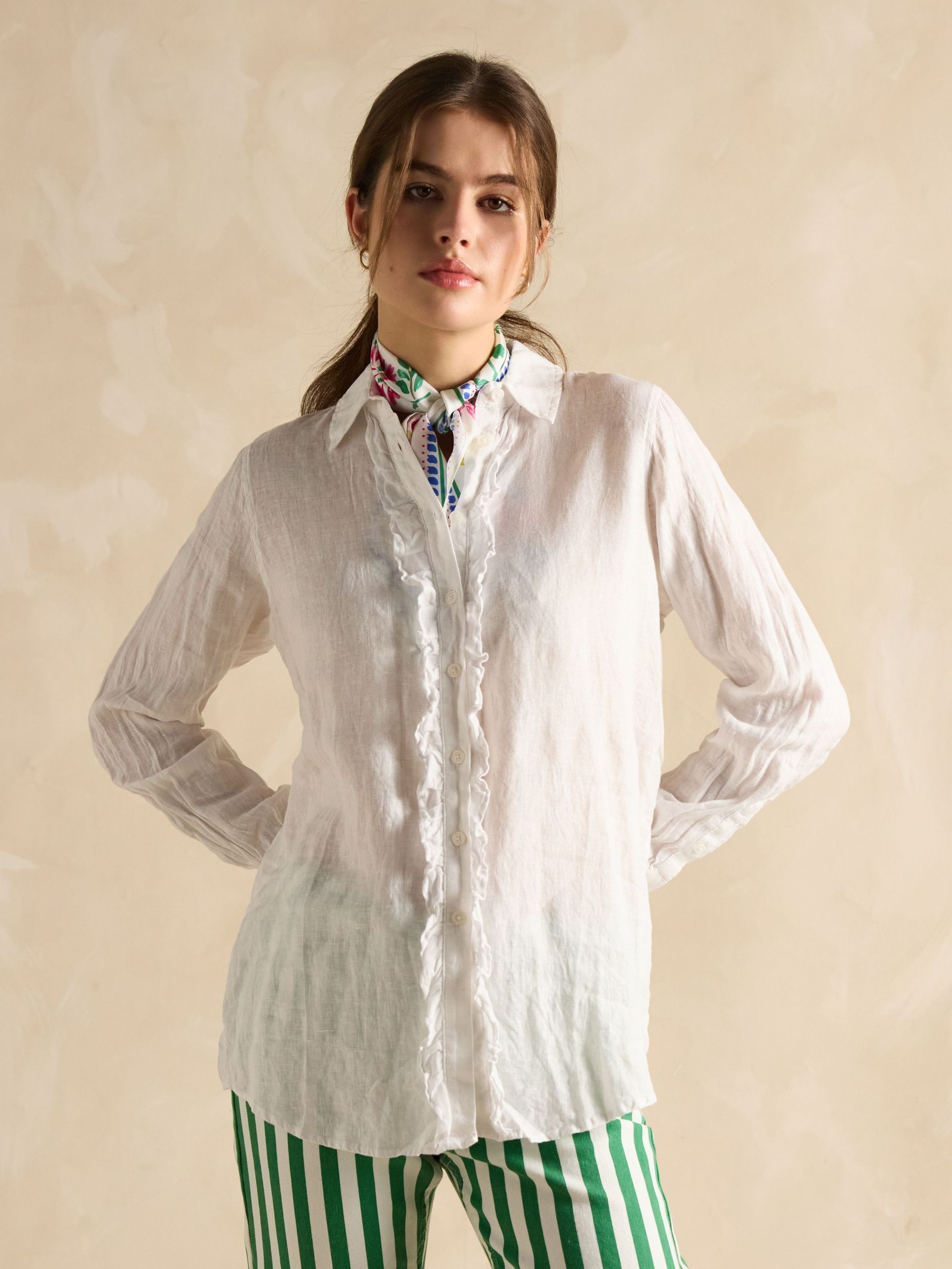 Selene White 100% Linen Shirt (E01796) | £65