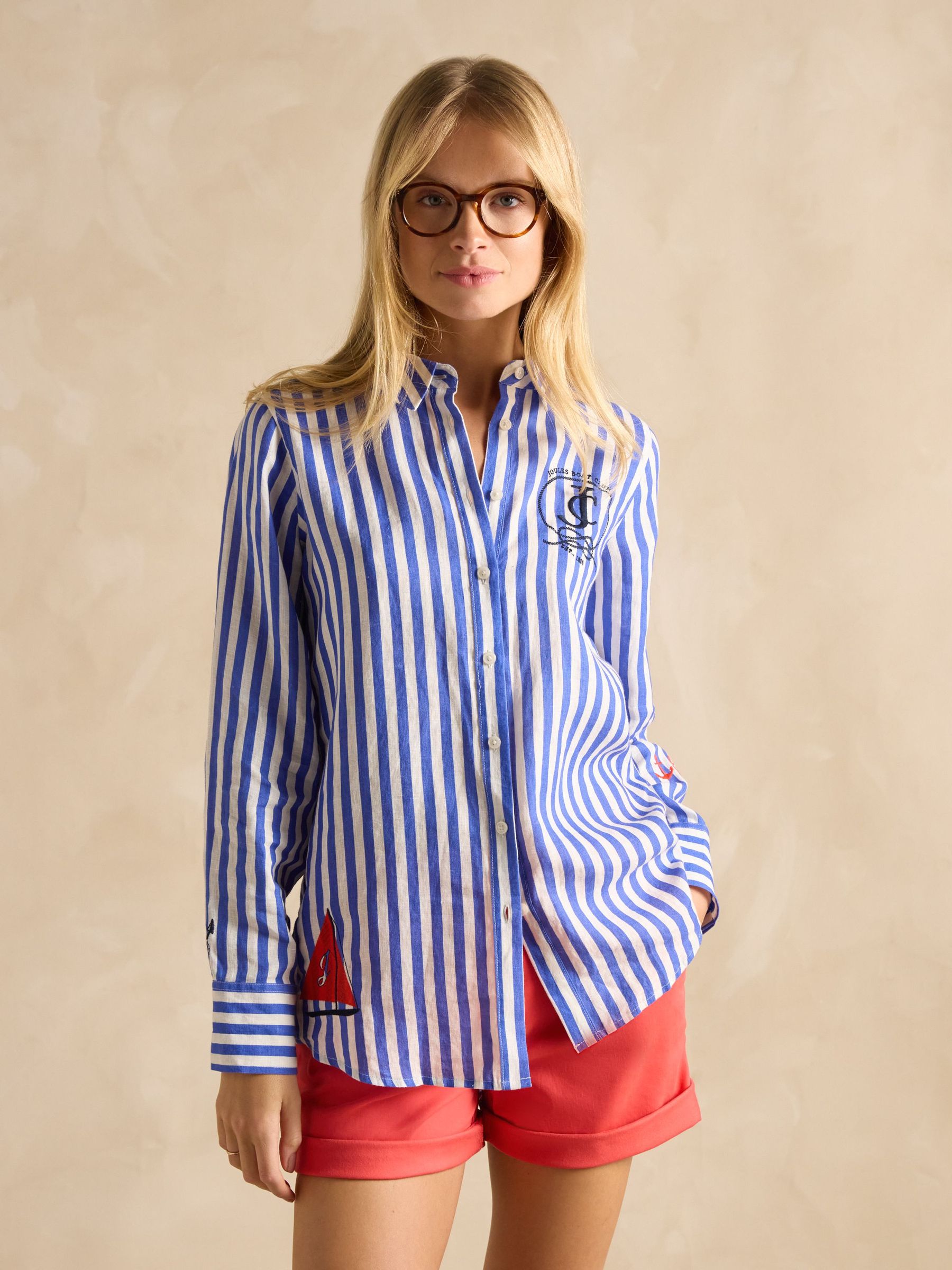 Sail Away Blue Stripe Relaxed Fit 100% Linen Shirt (E01801) | £75