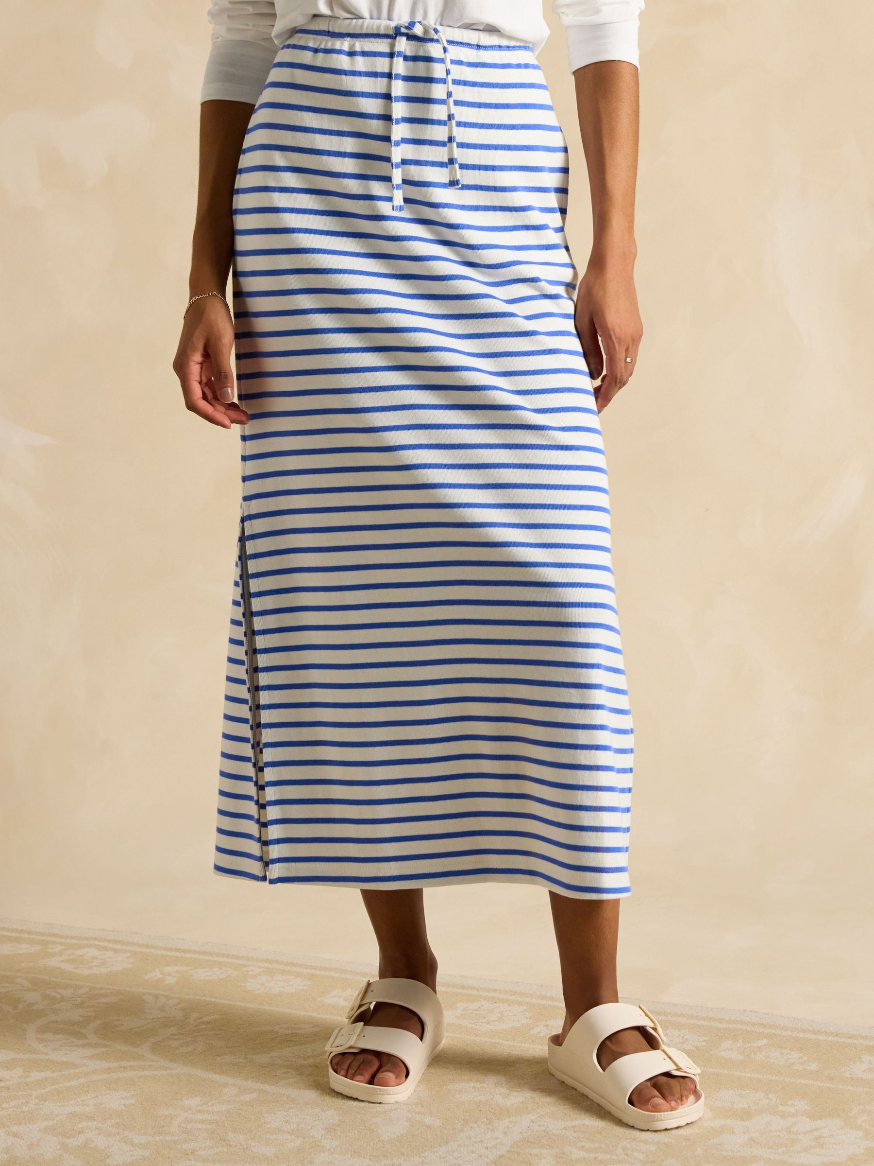 Harbour Blue & White Stripe A-Line Cotton Jersey Skirt (E02224) | £40