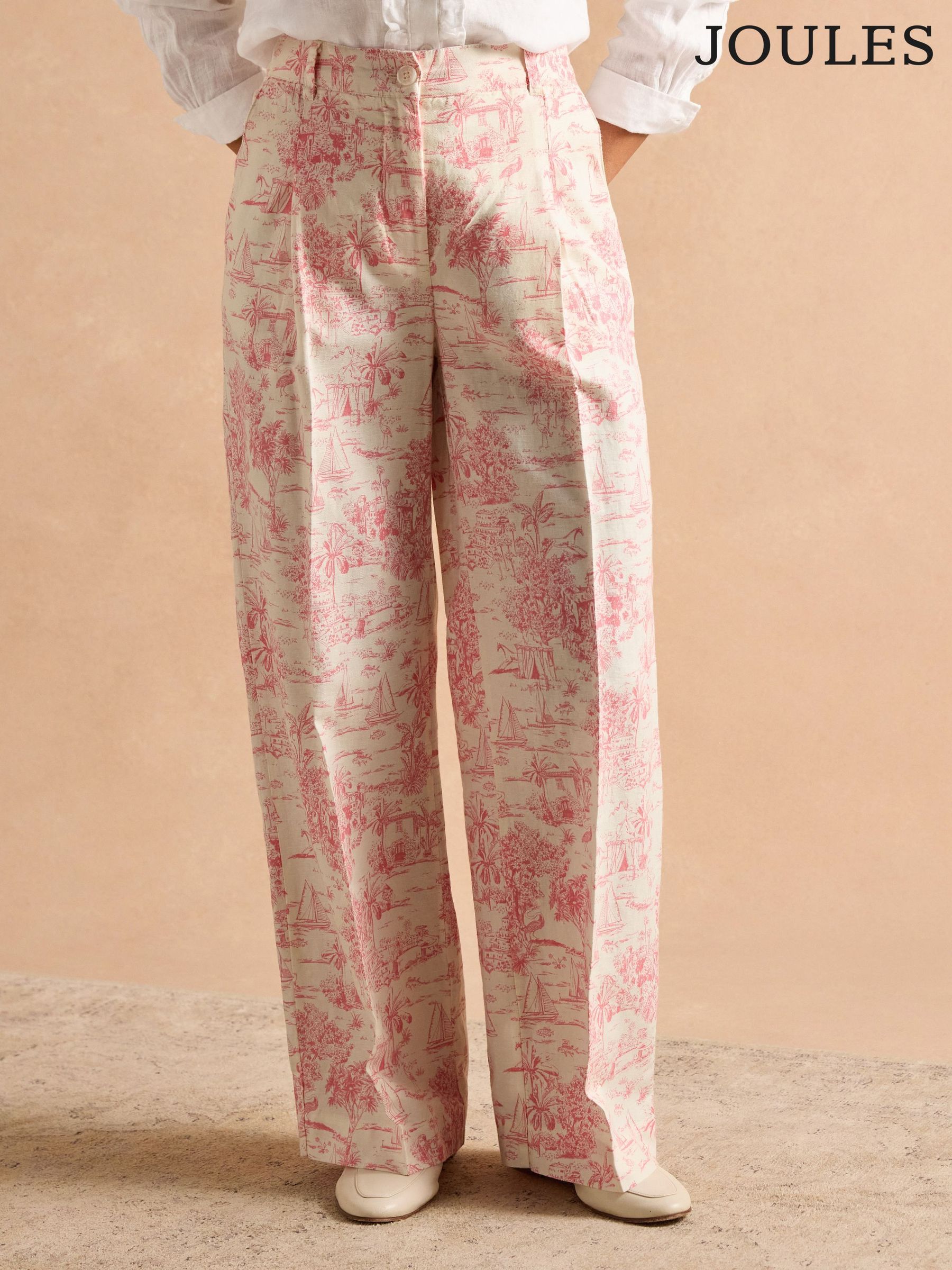 Pink & Cream Toile De Jouy Linen-Cotton Trousers