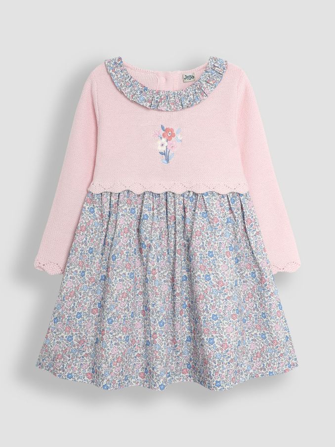 Pink Floral Collar Knitted Dress (E02285) | £15