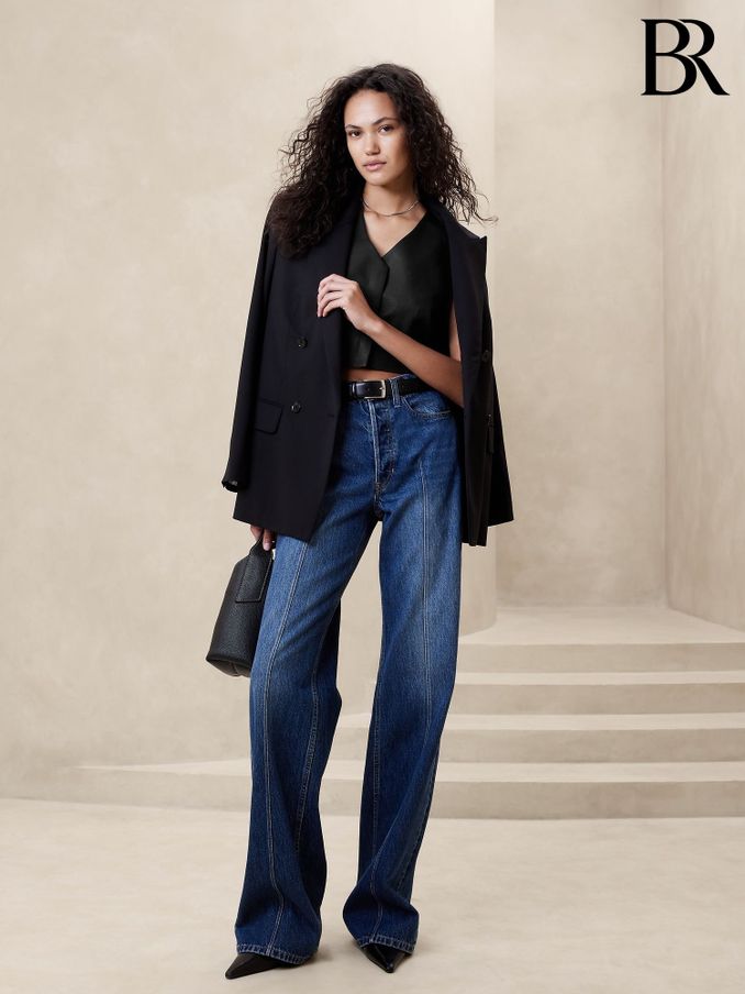 Banana Republic Black Tencel Linen Cropped Vest (E02652) | £33