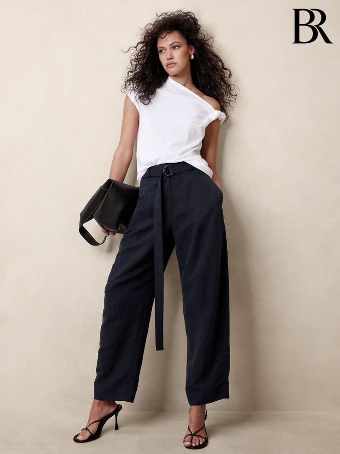 Banana Republic Blue High Waisted Barrel Tencel Linen Trousers (E02655) | £95