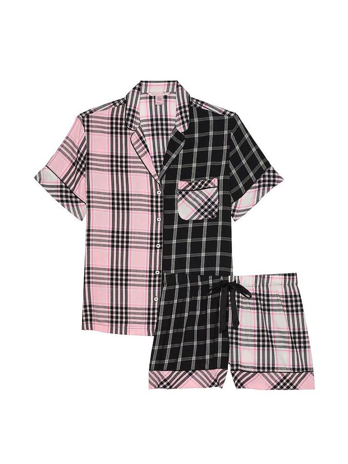 Pink Mix Plaid Flannel Short Pyjama Set (E04690) | £22
