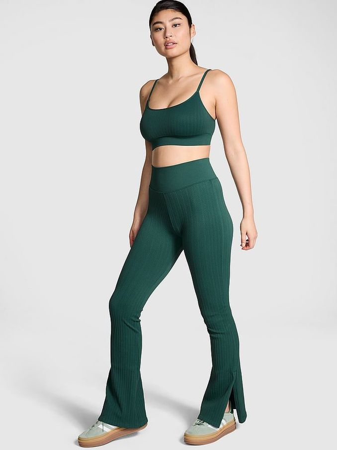 Deep Forest Green Seamless Cable Knit High Waist Flare Leggings (E04696) | £22