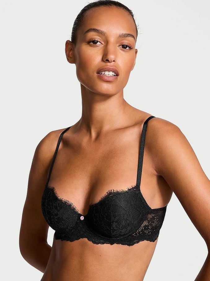 Black Lightly Lined Demi Lace Bra (E06071) | £49
