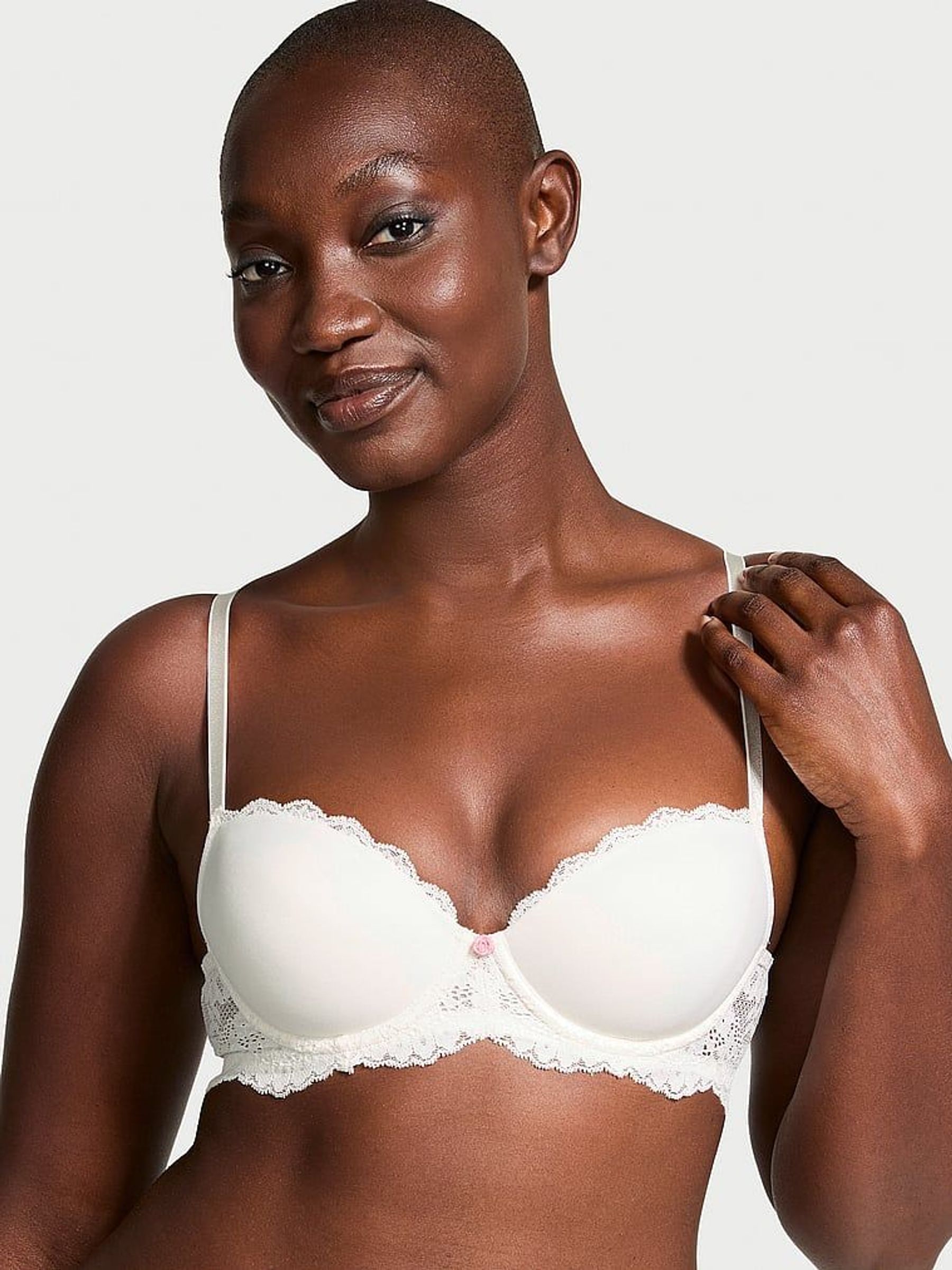 Coconut White Lace Trim Lightly Lined Demi Bra (E06076) | £45