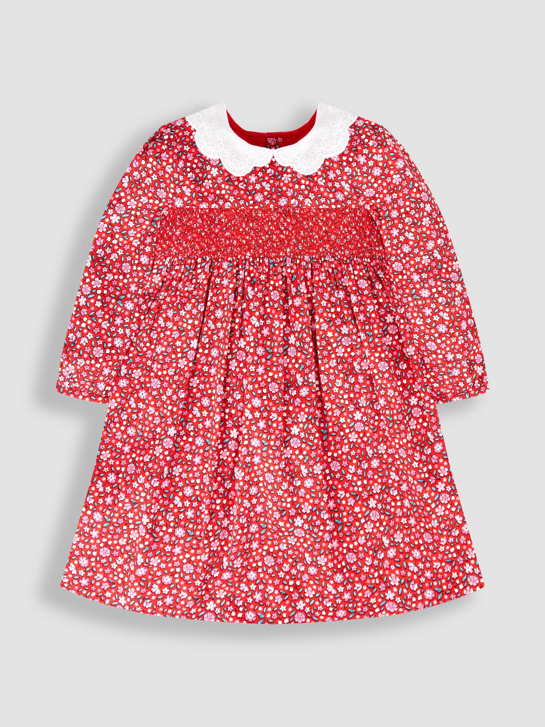 Red Winter Blossom Smocked Party Dress (E08124) | £23 - £26