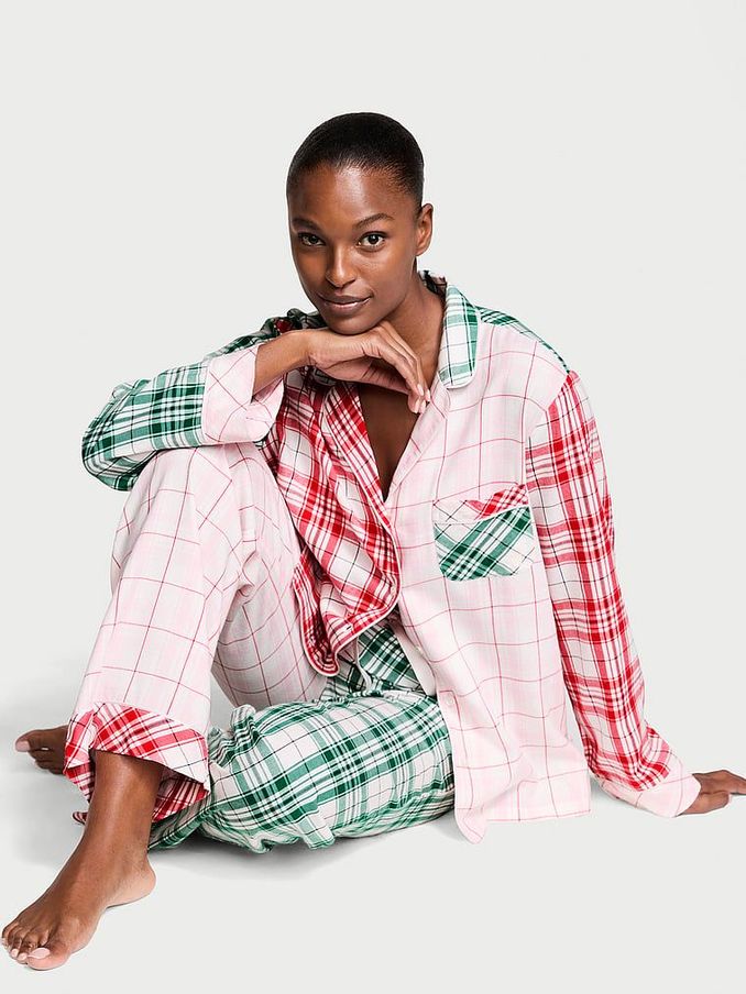 Green Plaid Flannel Long Pyjama Set (E08529) | £29