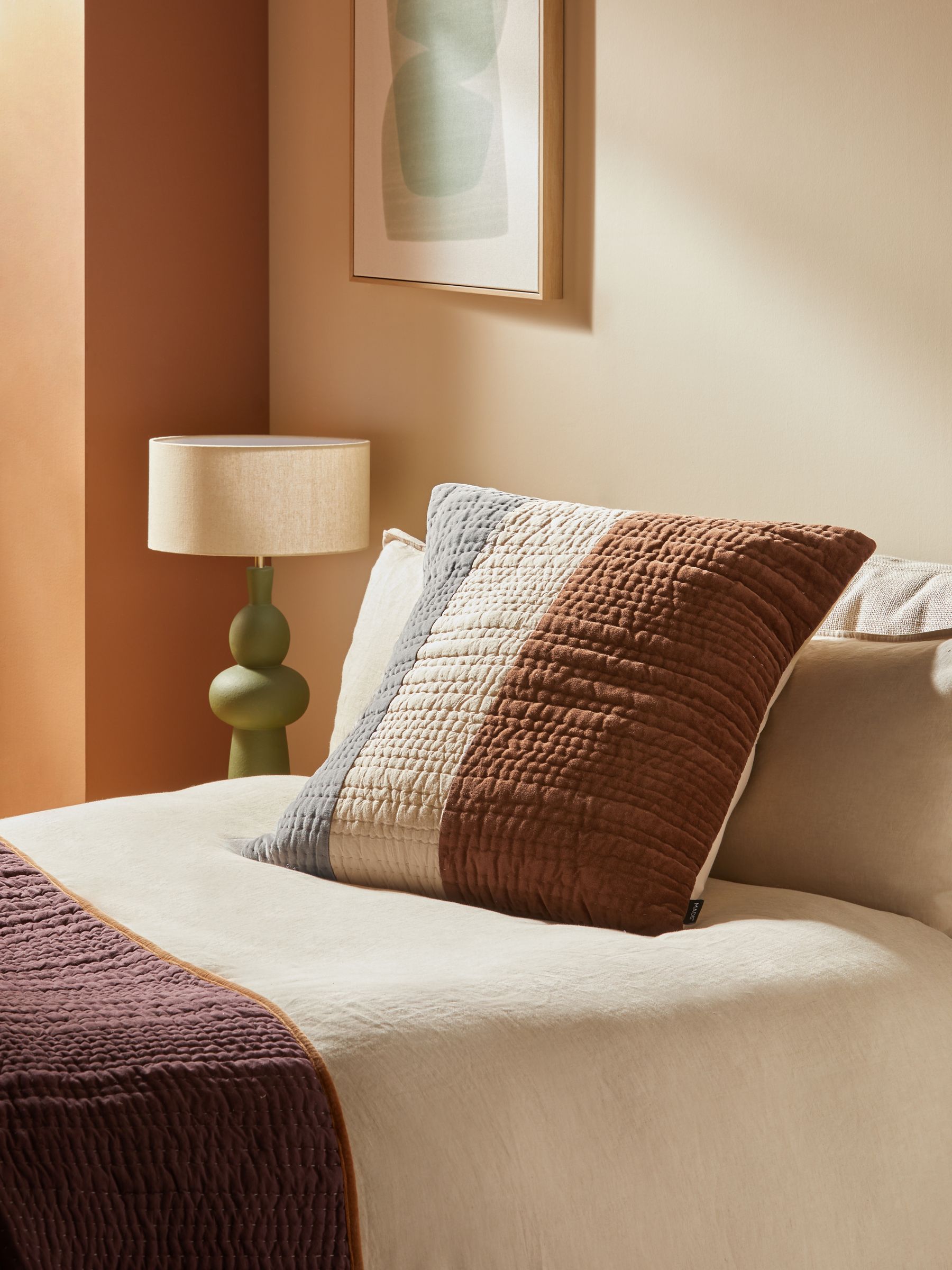 Valli Cotton Velvet Patchwork Pillowcase Sham Cover in Grey Stripe (E10359) | £40