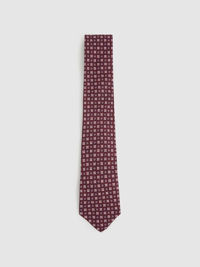 Silk Medallion Print Tie in Bordeaux (E11084) | £20