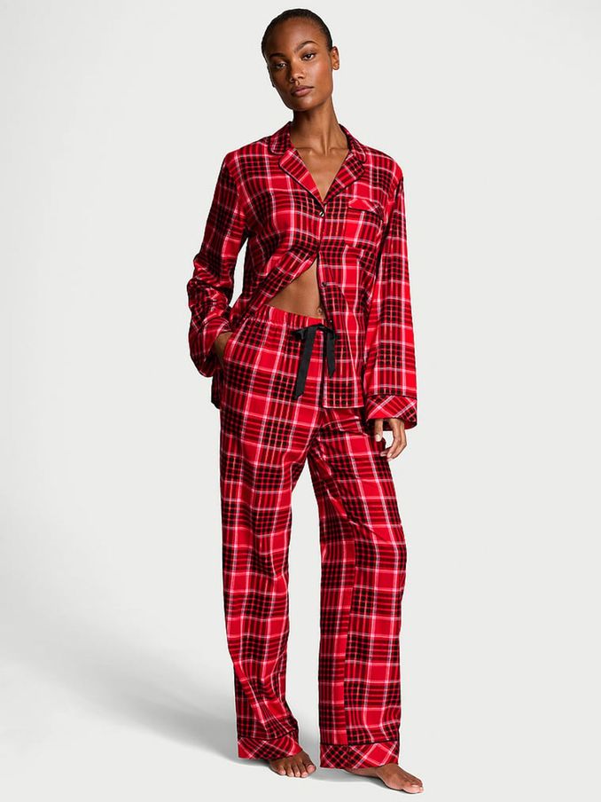 Lipstick Lovely Plaid Red Flannel Long Pyjama Set (E11963) | £29