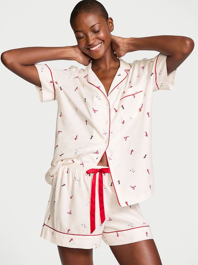 VS Skiers White Flannel Short Pyjama Set (E11964) | £22