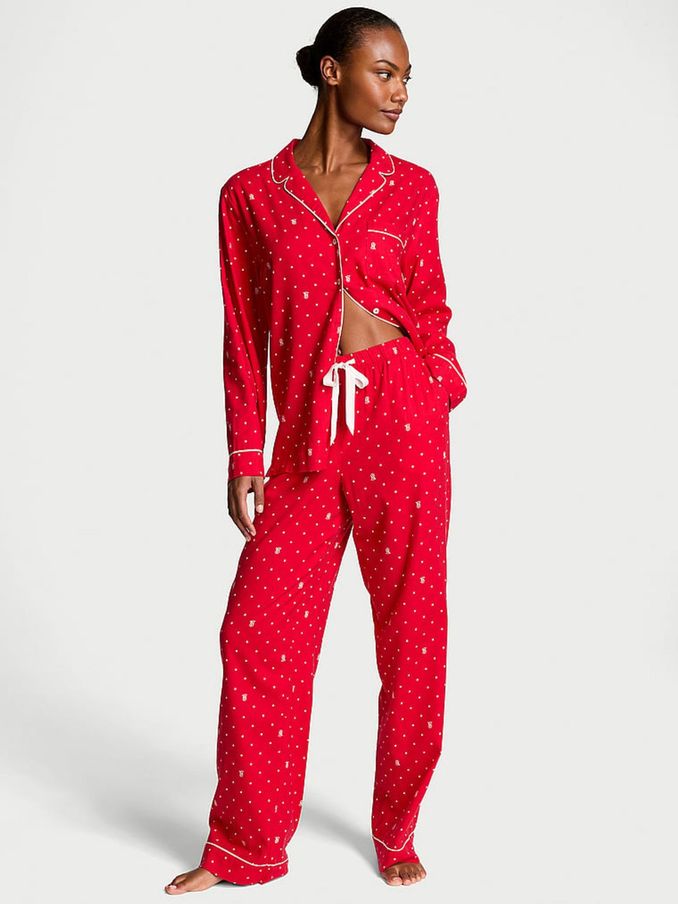 Lipstick VS Pin Dot Red Flannel Long Pyjama Set (E11965) | £29