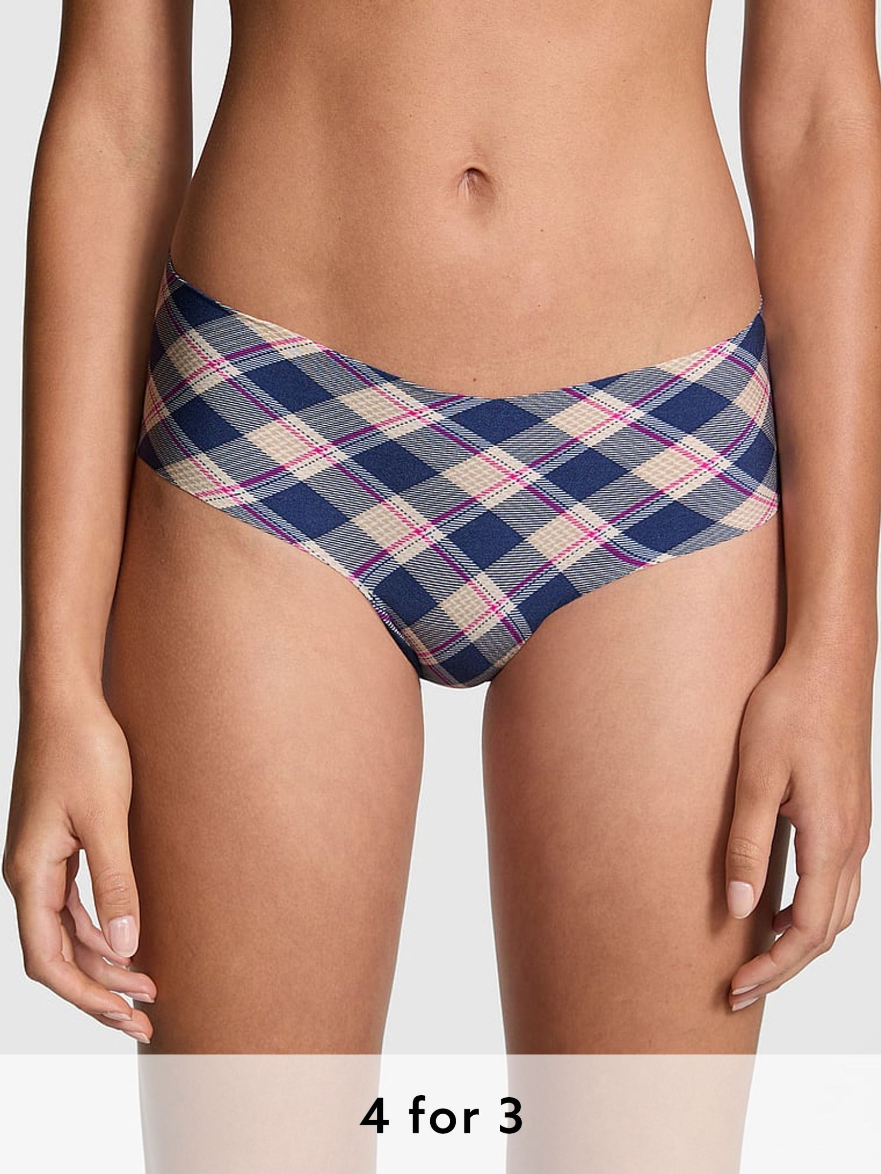 Blue Navy Plaid Print Cheeky Knickers (E11966) | £9