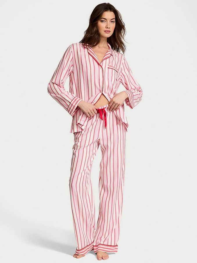 Candy Cane Stripe Red Flannel Long Pyjama Set (E11969) | £29