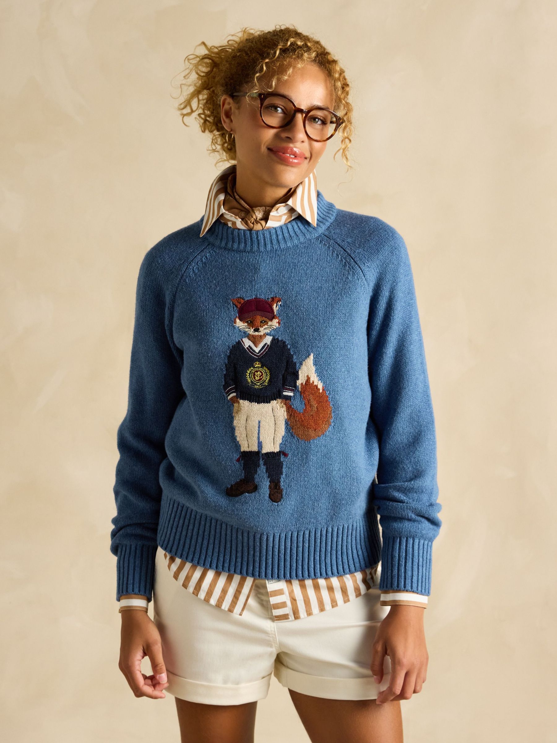 Jonty Blue Cotton Rich Intarsia Knit Jumper (E12527) | £70